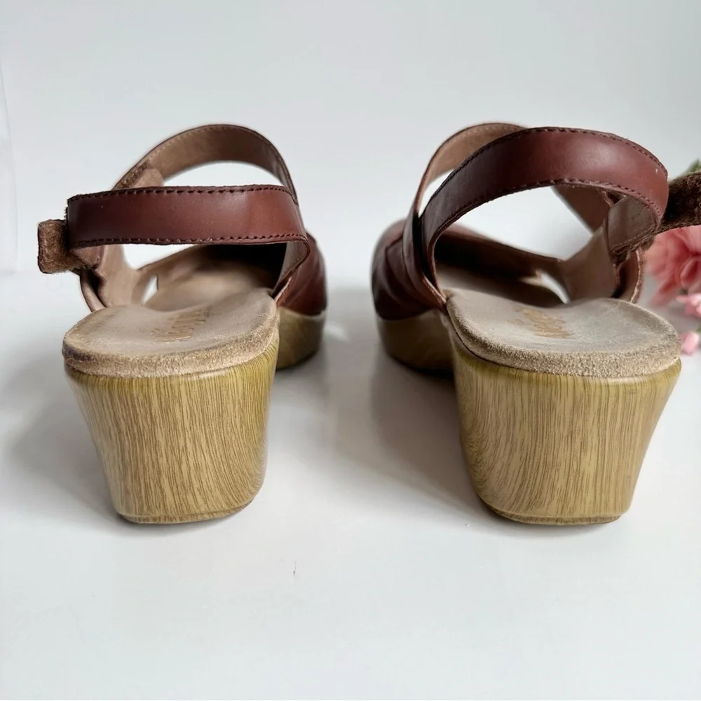 Alegria Tarah Cognac Leather Ankle Strap Wedge Shoes - Picture 9 of 16
